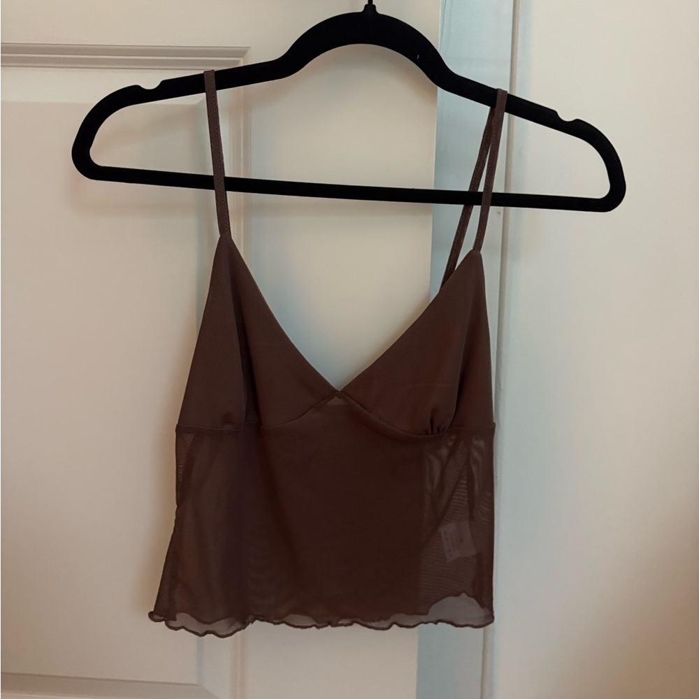 Brown Sheer Spaghetti Strap Cami